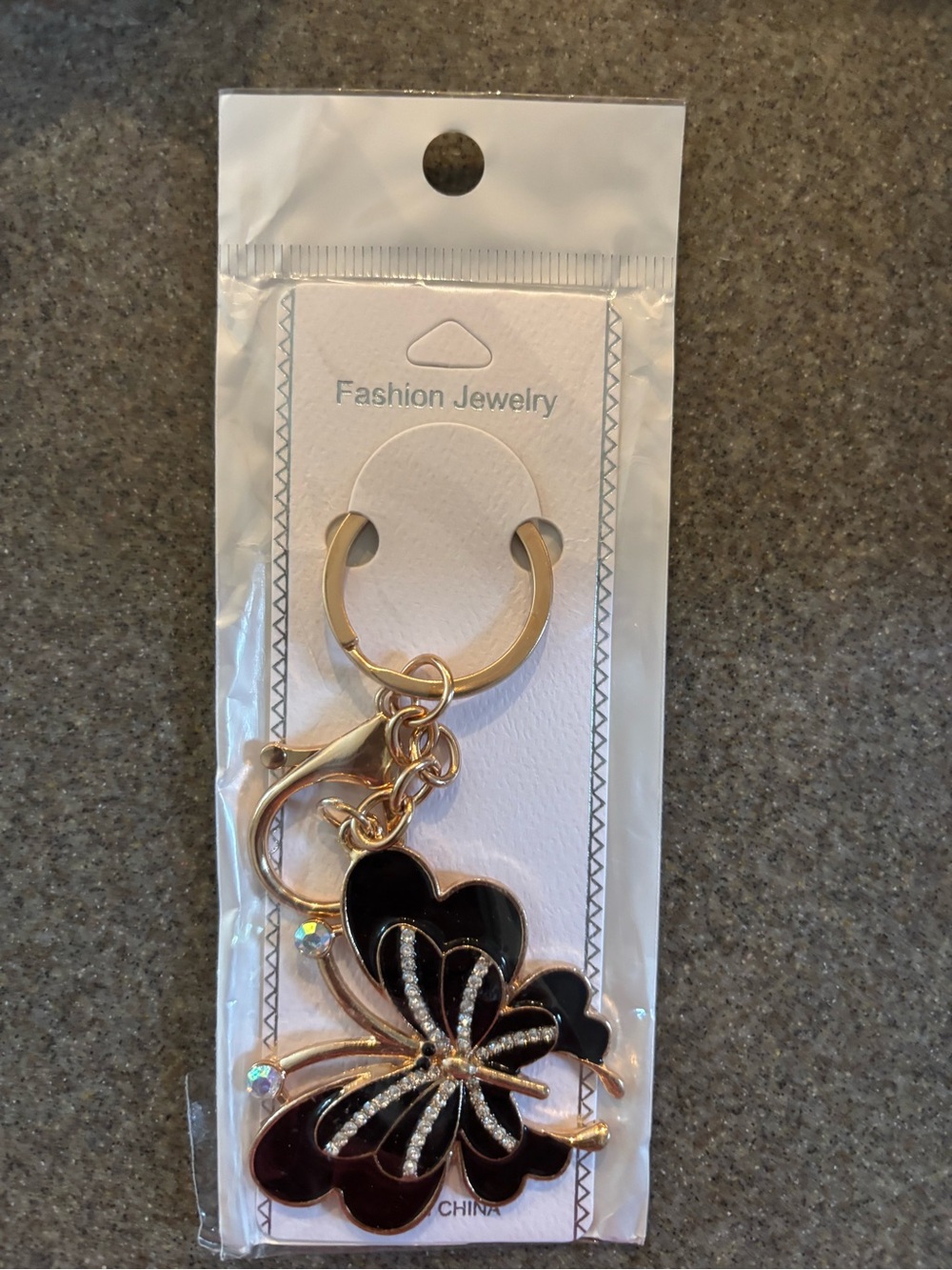 Fashion Jewelry Gold-Tone Black Butterfly Keychain